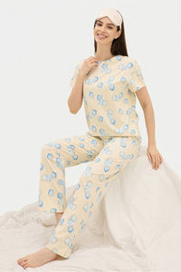 Sweet Dreams Geometric Printed Pyjama Set - Light Yellow — thumbnail 1